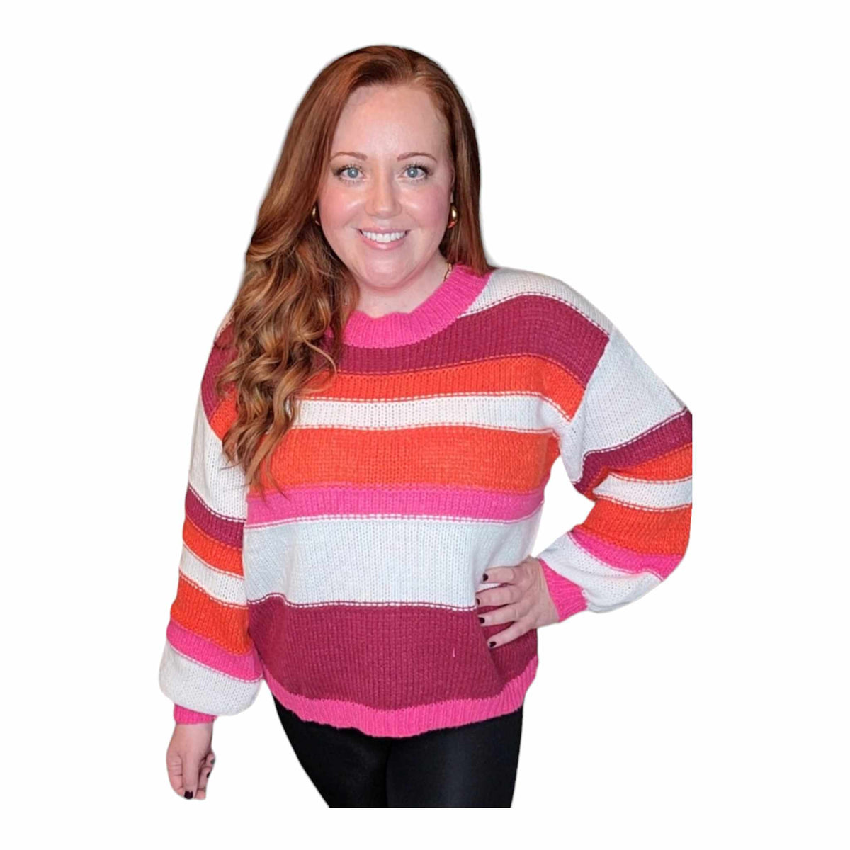 Multi Color Stripe Sweater - Pink/Orange