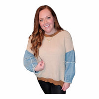 Two Tone Denim Sleeve Sweater