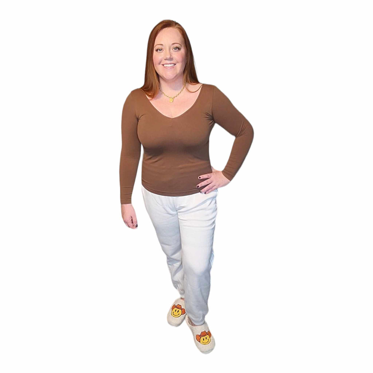 Seamless Reversible V Neck Long Sleeve Top - Plus