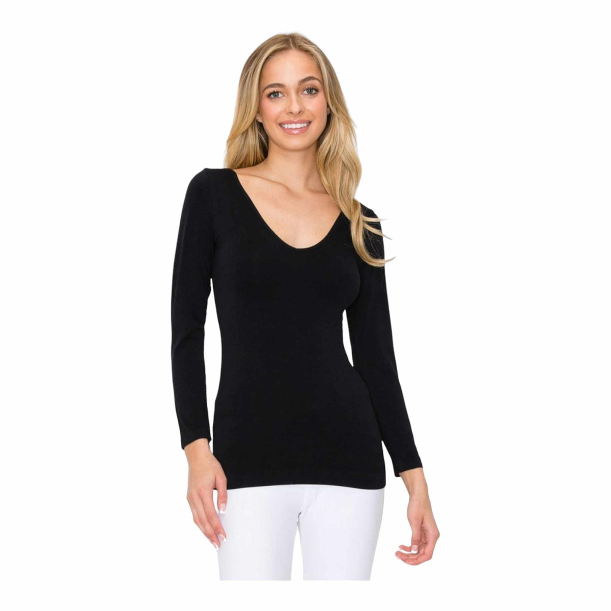 Seamless Reversible V Neck Long Sleeve Top