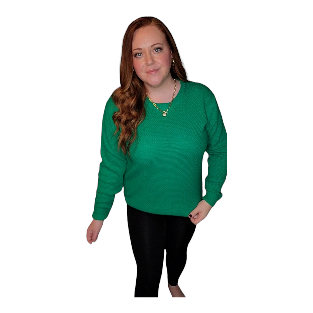 Zenana Waffle Knit Sweater - Kelly Green