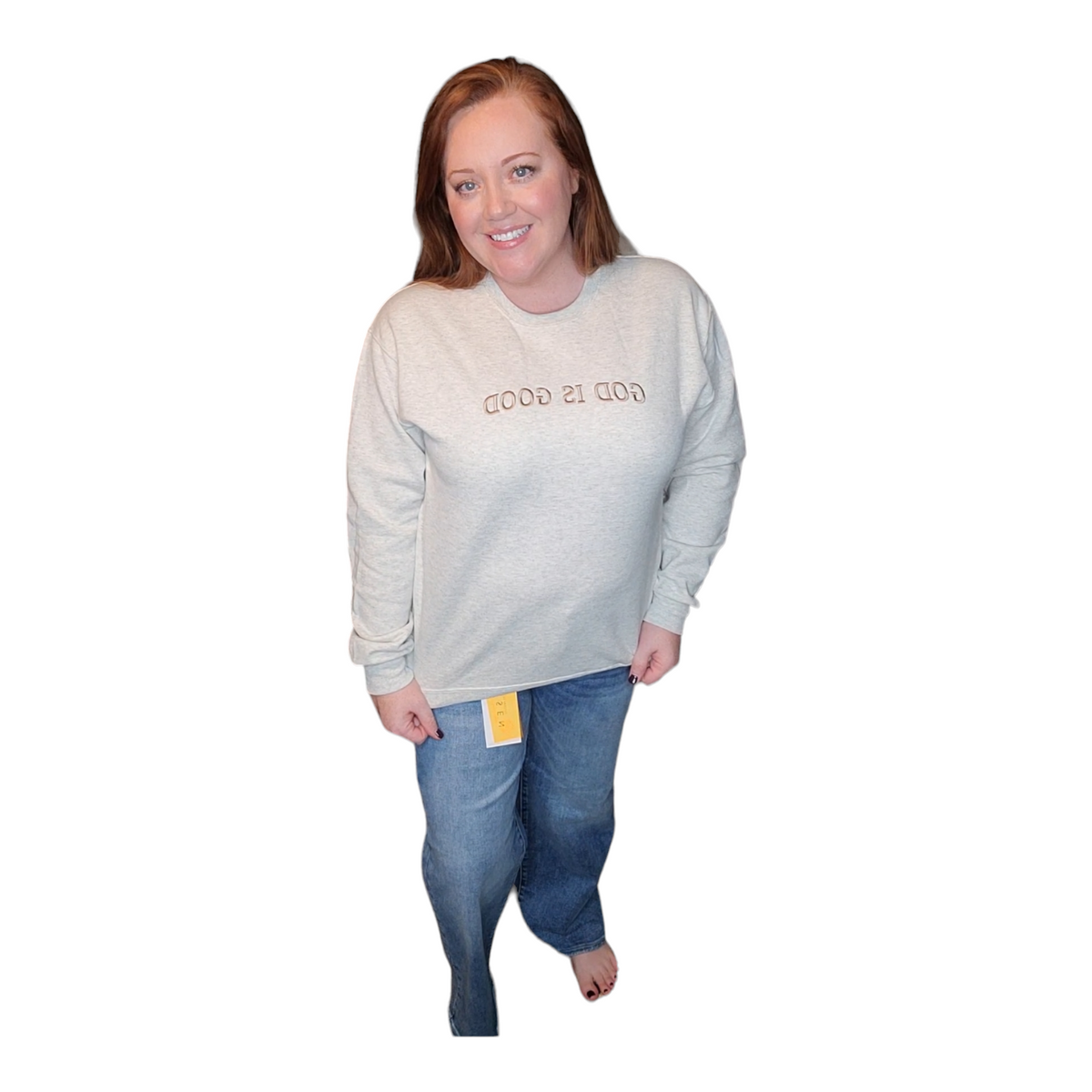 Embroidered God Is Good Sweatshirt - Oatmeal