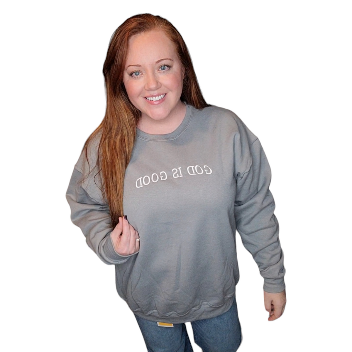 Embroidered God Is Good Sweatshirt - Rock