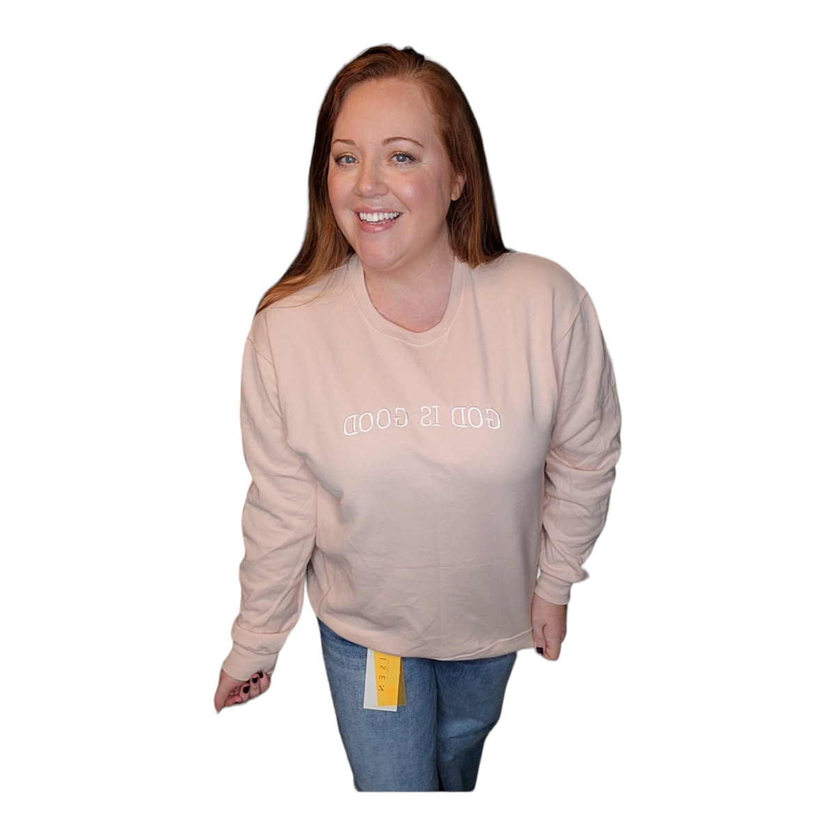 Embroidered God Is Good Sweatshirt - Dusty Pink