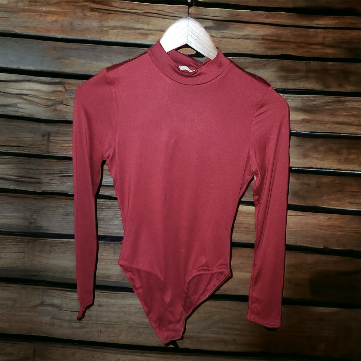 Mock Neck Long Sleeve Bodysuit - Wine