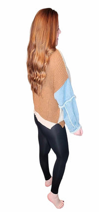 Two Tone Denim Sleeve Sweater