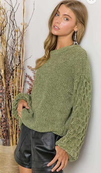 Green Texture Sleeve Sweater