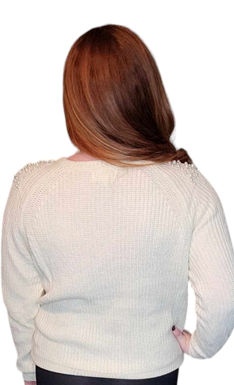 Ivory Pearl Shoulder Sweater